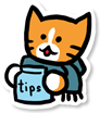 The Neocities cat wearing a scarf and holding a tip jar